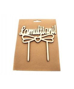 Topper de Tort din Lemn – „La mulți ani” – 14x14 cm