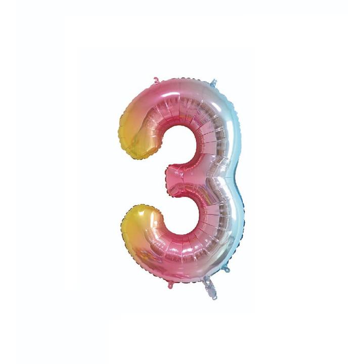🎈 Balon folie cifră 3– Pastel Rainbow