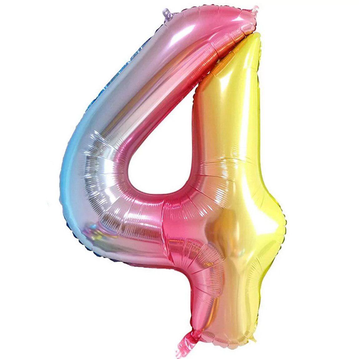 🎈 Balon folie cifră 4– Pastel Rainbow