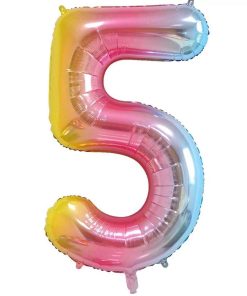 🎈 Balon folie cifră 5 – Pastel Rainbow