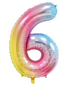 🎈 Balon folie cifră 6 – Pastel Rainbow