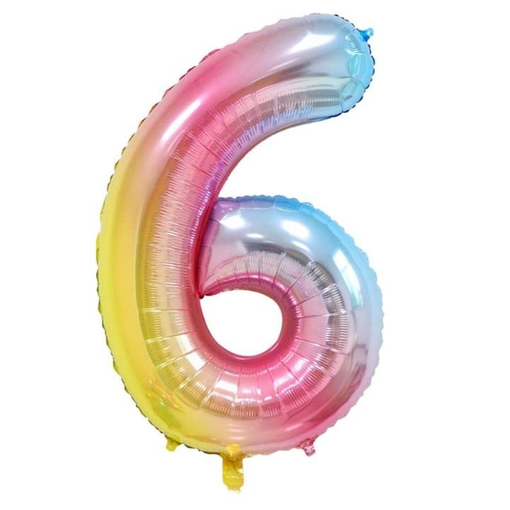 🎈 Balon folie cifră 6 – Pastel Rainbow
