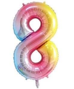 🎈 Balon folie cifră 8 – Pastel Rainbow