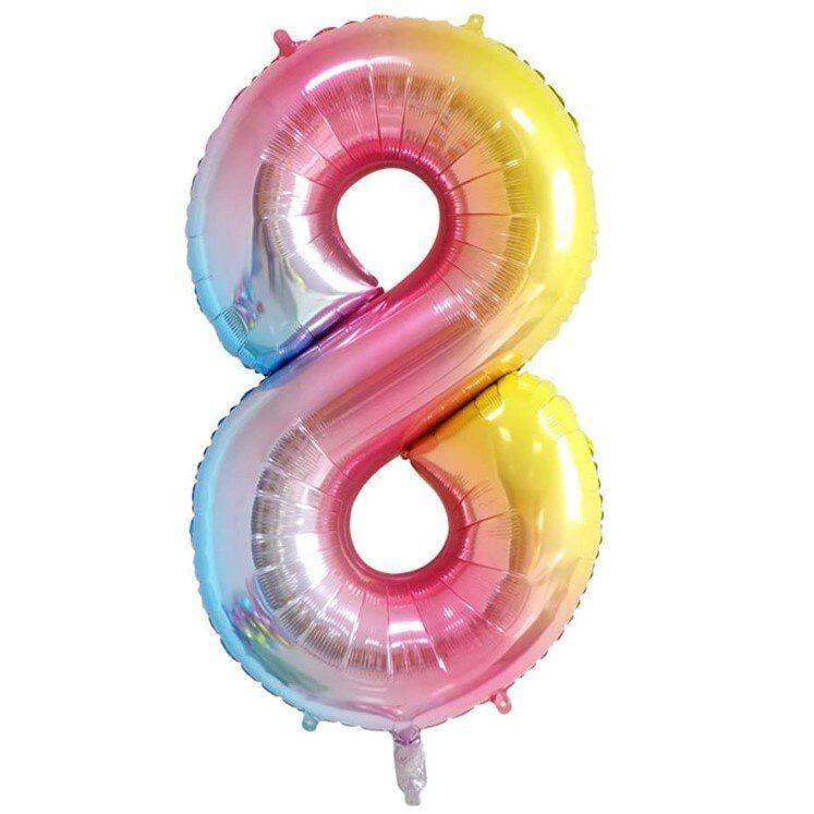 🎈 Balon folie cifră 8 – Pastel Rainbow
