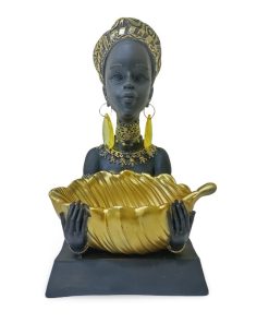Statuetă Decorativă Negresă cu Cercei – Suport pentru Bomboane
