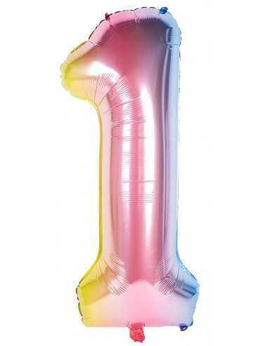 🎈 Balon folie cifră 1– Pastel Rainbow