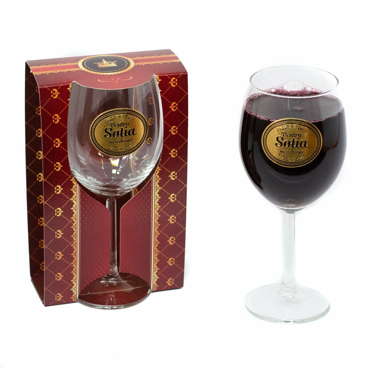 Pahar vin personalizat pentru sotie