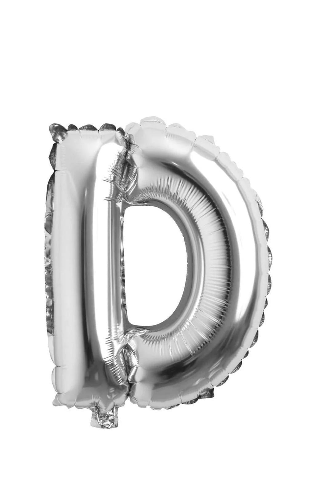Balon folie litera D – Argintiu (35–40 cm)