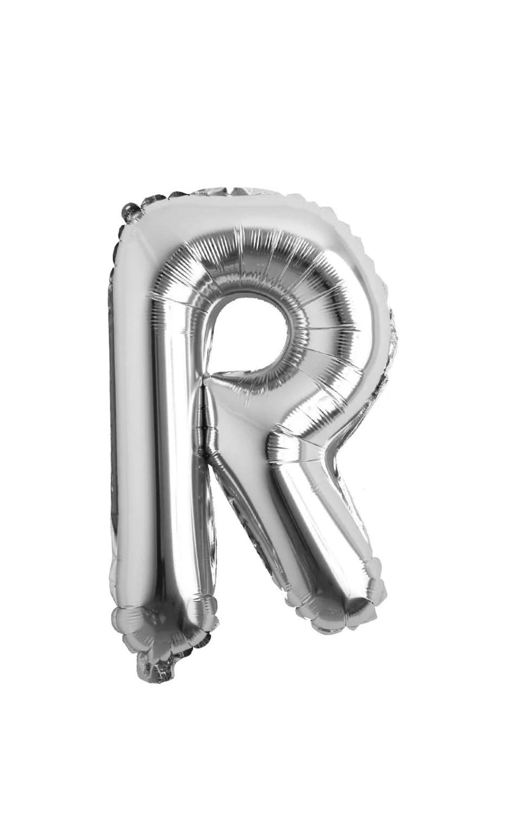 Balon folie litera R – Argintiu (35–40 cm)