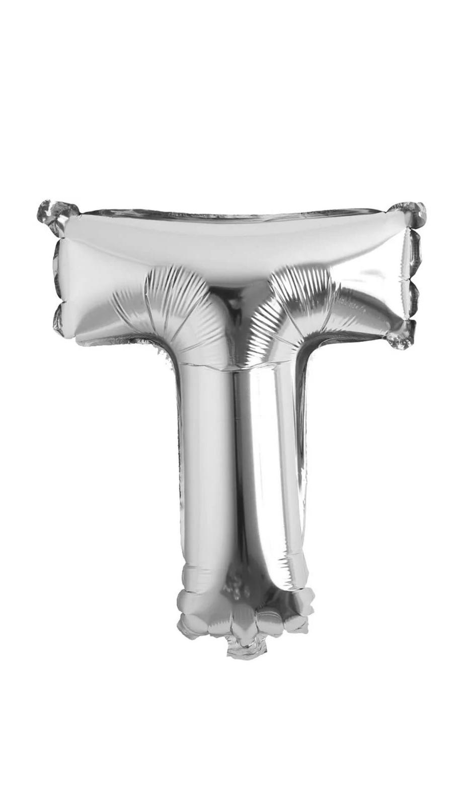 Balon folie litera T – Argintiu (35–40 cm)