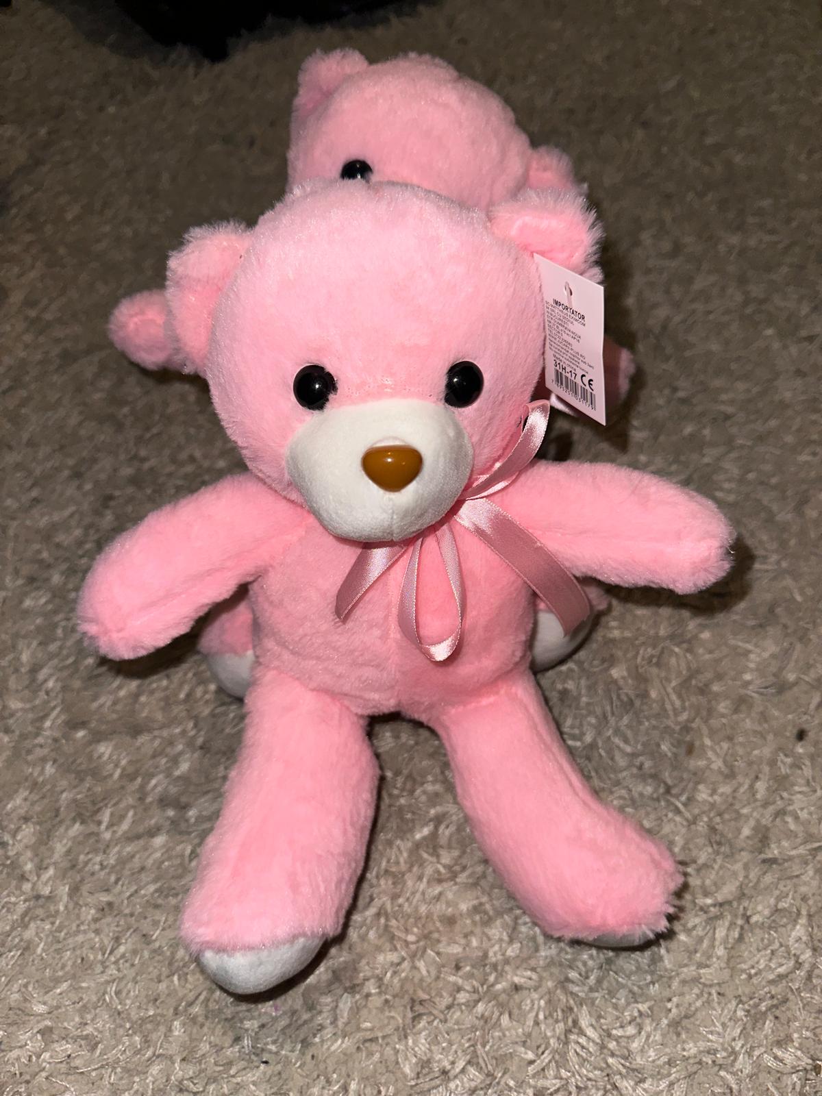 Ursuleț de pluș Roz cu fundiță - imagine 2