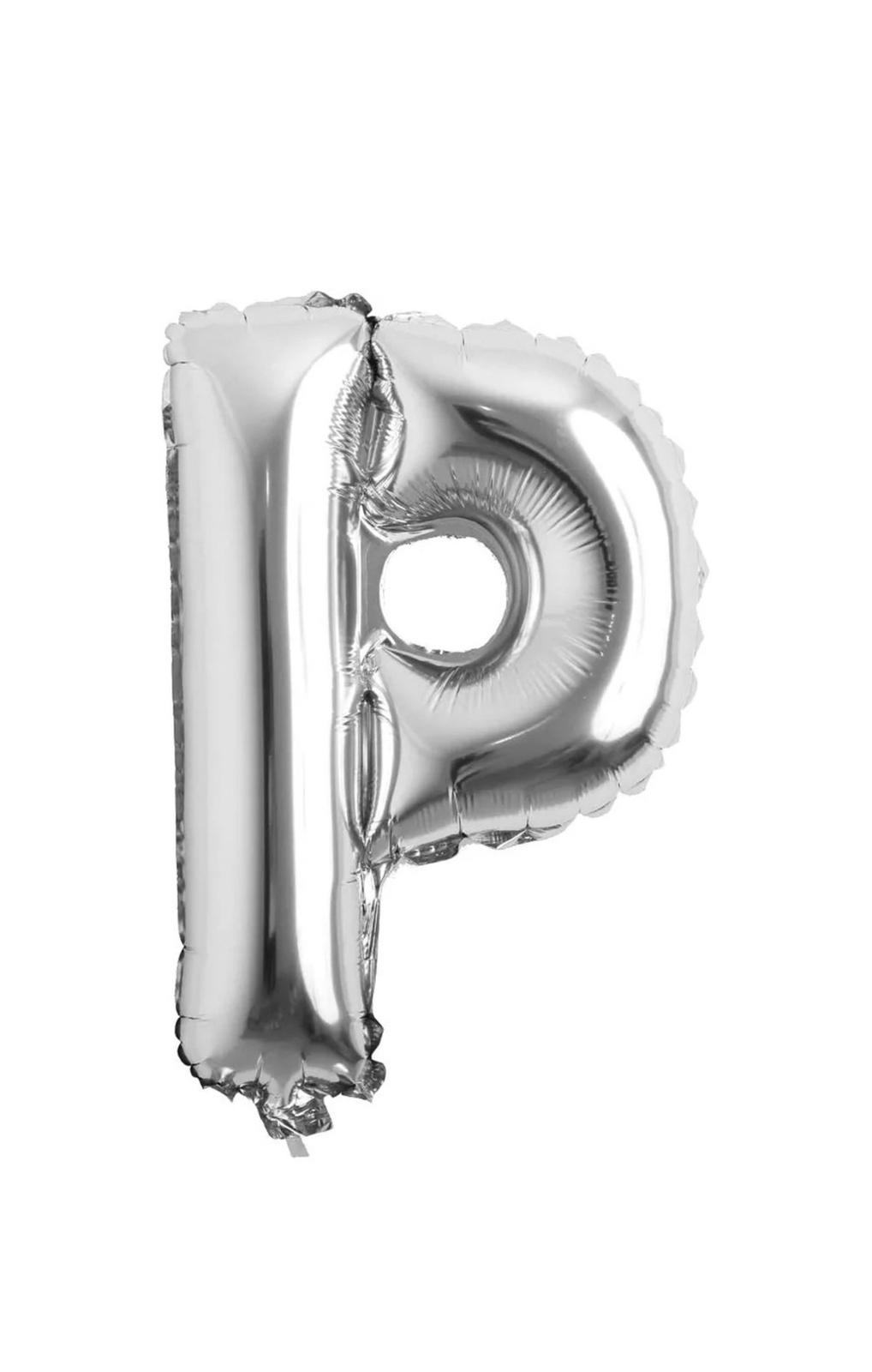 Balon folie litera P – Argintiu (35–40 cm)