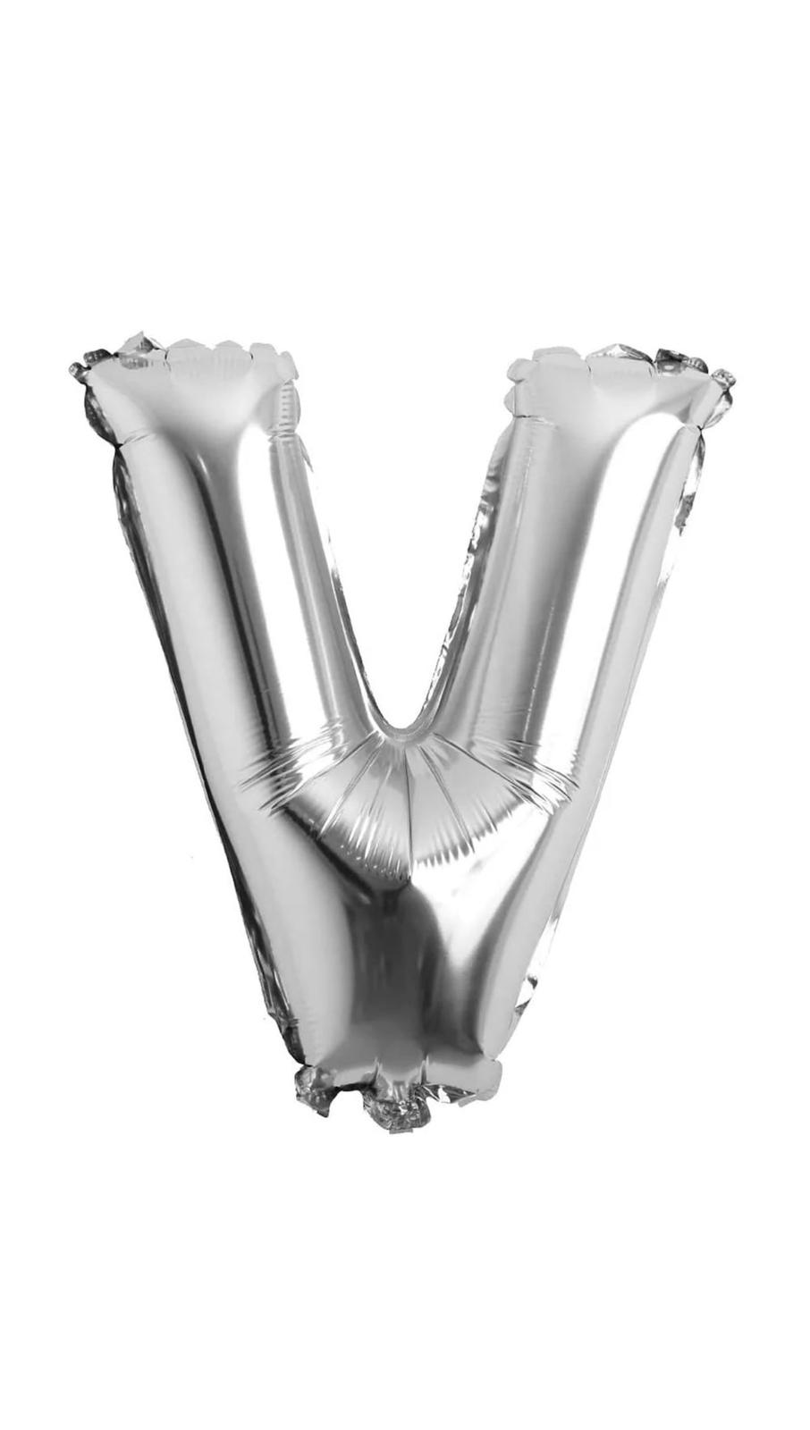 Balon folie litera V – Argintiu (35–40 cm)