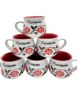 Cană „Romania” – model tradițional cu motive florale