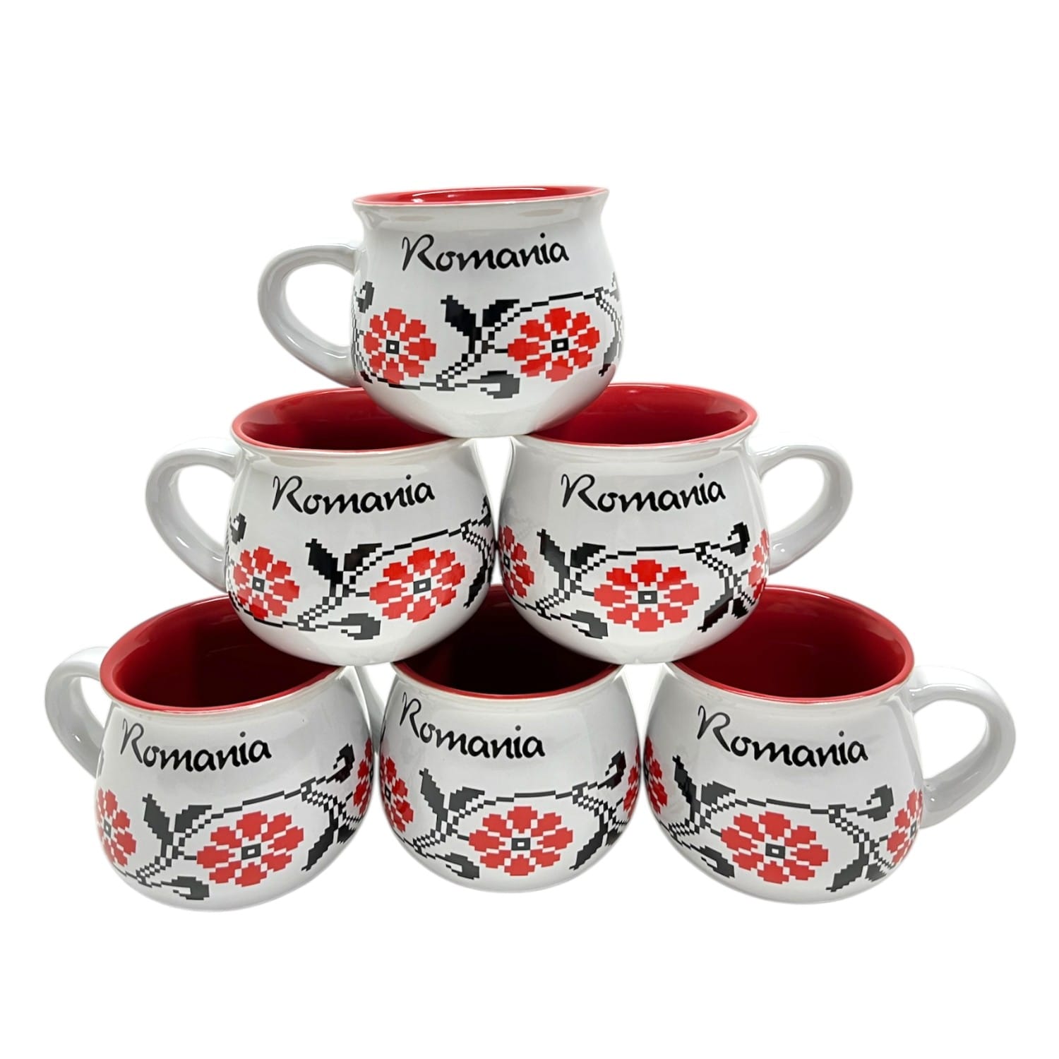 Cană „Romania” – model tradițional cu motive florale