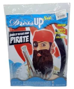 Set Deghizare Pirat Barbă Neagră (3 Piese: Bandană, Barbă, Plasture Ochi)
