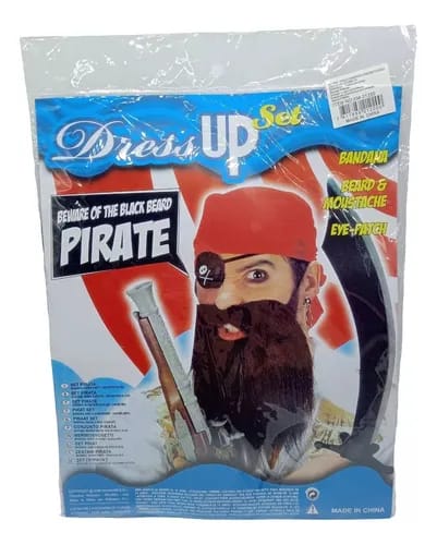 Set Deghizare Pirat Barbă Neagră (3 Piese: Bandană, Barbă, Plasture Ochi)