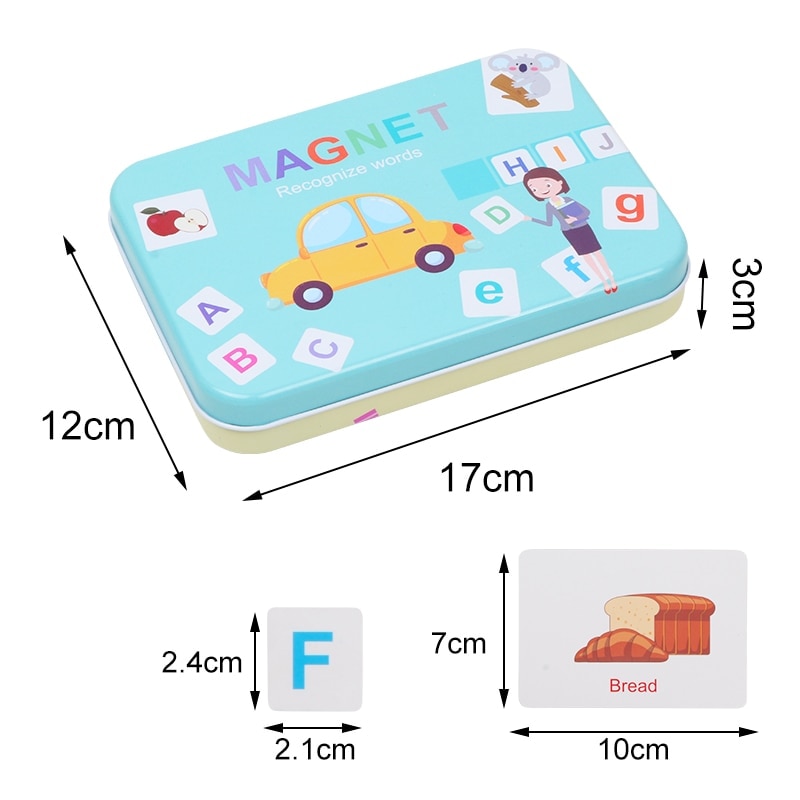 Set Educativ Magnetic în Cutie Metalică (Alfabet & Cuvinte) - Jucărie Portabilă pentru Învățare