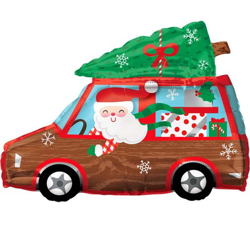 Balon Mașina Moșului – pentru aranjamente cu tematică de Crăciun (60 cm)