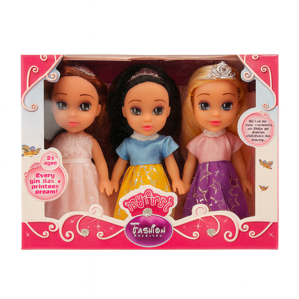 Set 3 păpuși pentru fete în ținute colorate și elegante - imagine 2