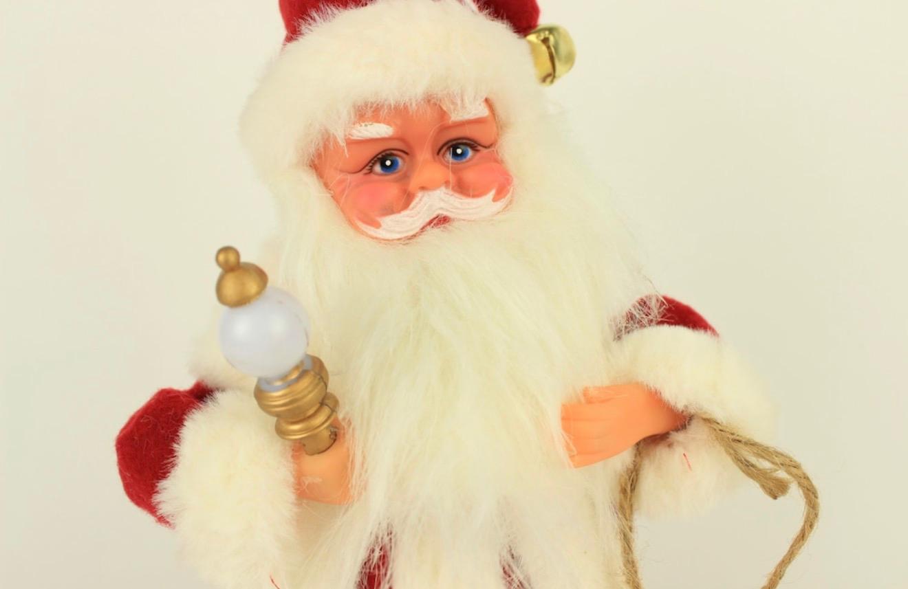 Mos Craciun Premium muzical si dansator cu felinar sau toiag luminos ,mantie rosie cu blanita alba. - imagine 2