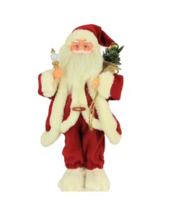 Mos Craciun Premium muzical si dansator cu felinar sau toiag luminos ,mantie rosie cu blanita alba.