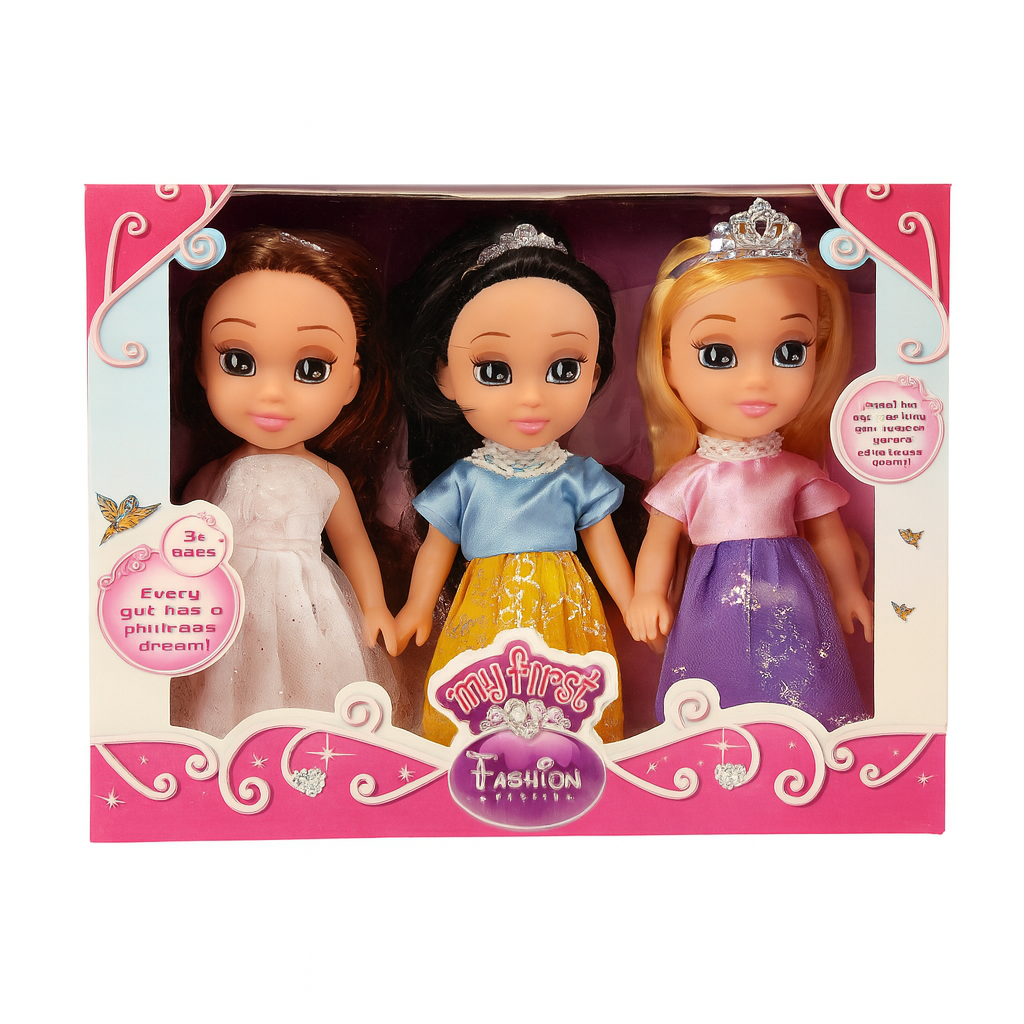 Set 3 păpuși pentru fete în ținute colorate și elegante